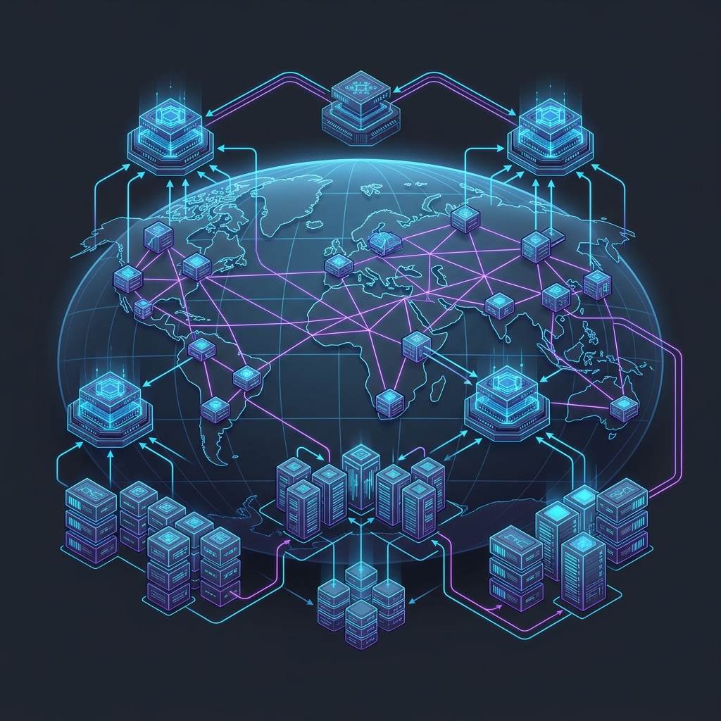 Planetary-scale system architecture diagram with load balancers, CDNs, and sharded databases